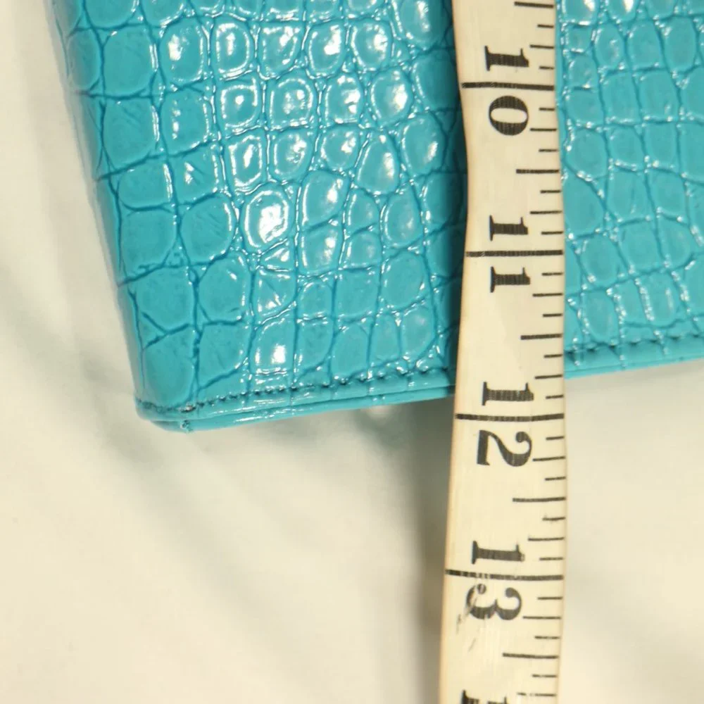 ULTRA CHI Crocodile Print Bright Blue Clutch Purse - Picture 4 of 6